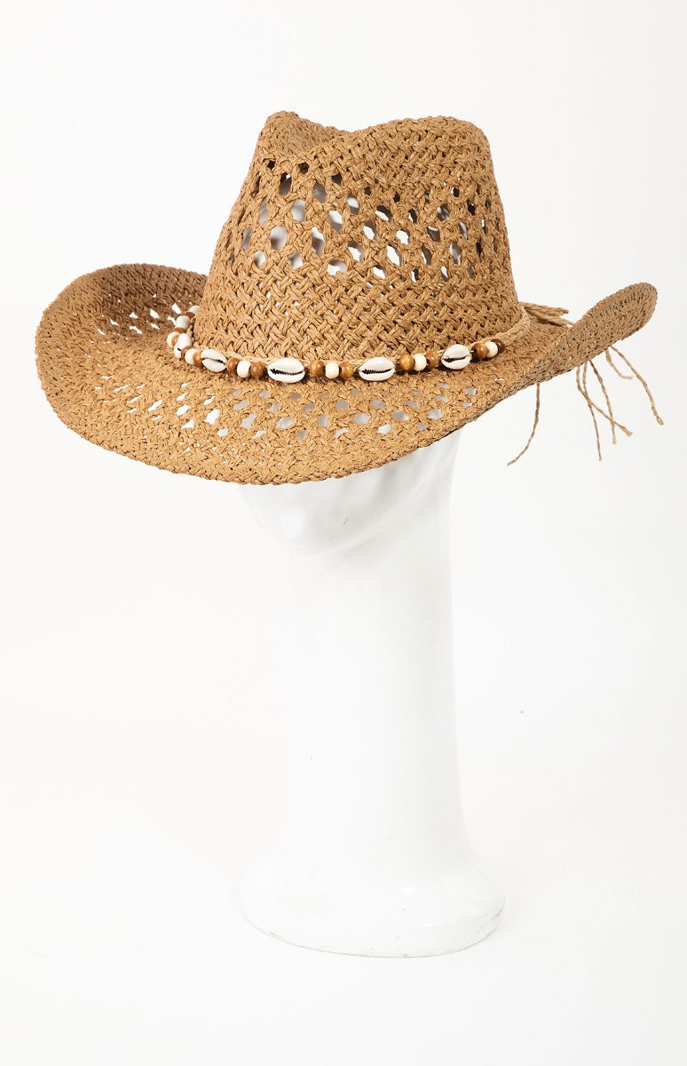Fame Cowrie Shell Beaded String Straw Hat Trendsi