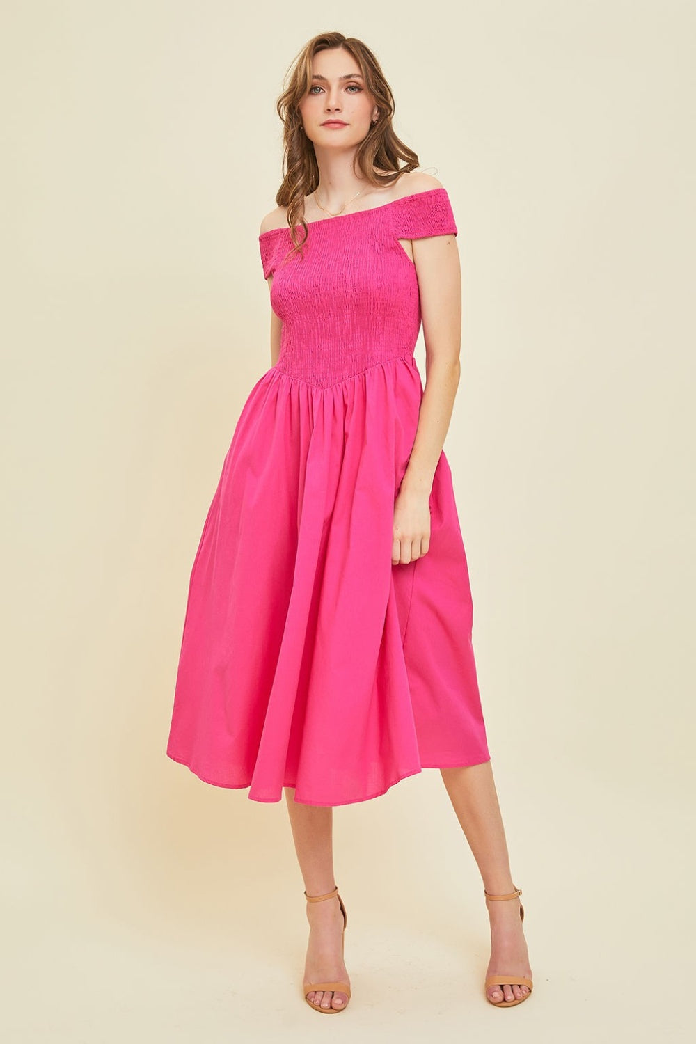 HEYSON Off-Shoulder Smocked Midi Dress Trendsi