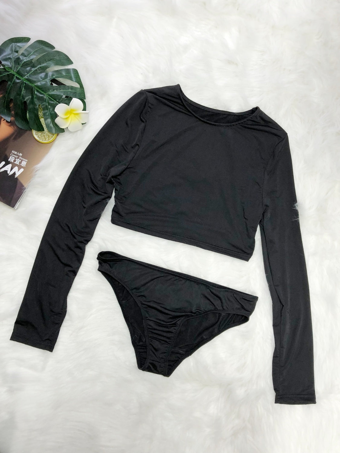 Round Neck Long Sleeve Top and Brief Swim Set Trendsi