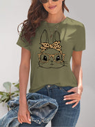 Rabbit Graphic Round Neck Short Sleeve T-Shirt Trendsi