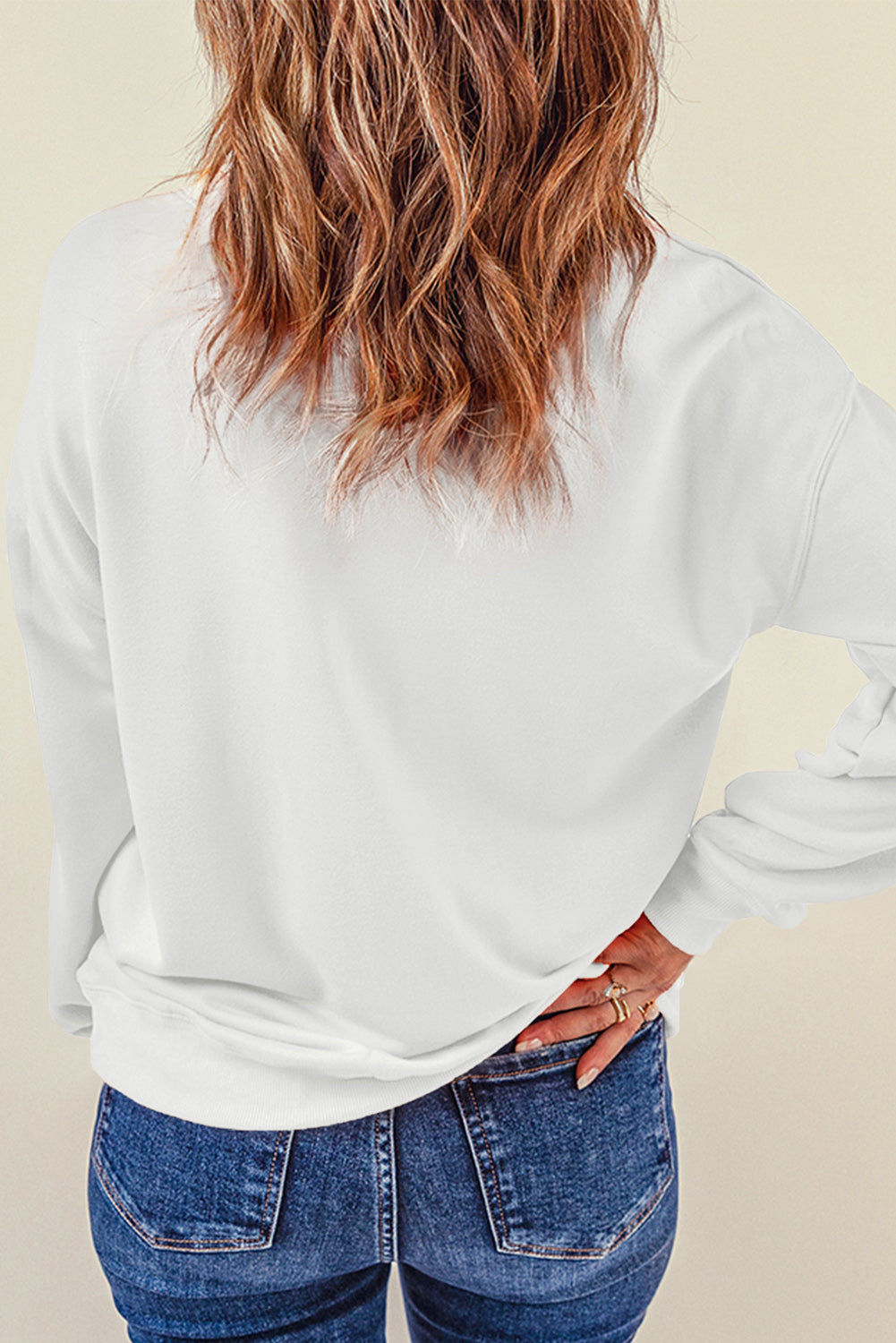 Round Neck Dropped Shoulder Sweatshirt Trendsi