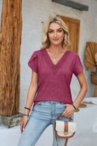 V-Neck Petal Sleeve T-Shirt Trendsi