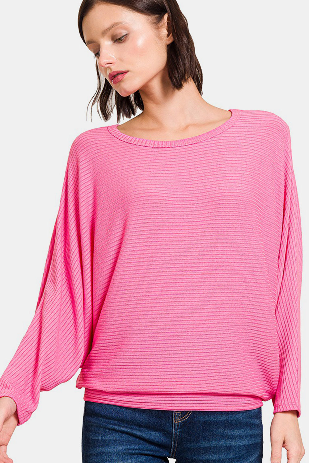 Zenana Ribbed Round Neck Long Sleeve Top Trendsi