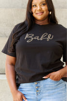 Davi & Dani "Babe" Full Size Gliter Lettering Printed T-Shirt in Black Trendsi