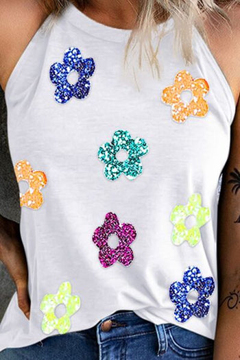 Sequin Flower Grecian Neck Tank Trendsi