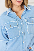 PEACE Raw Hem Dropped Shoulder Denim Top Trendsi