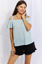 Culture Code On The Move Full Size Off The Shoulder Flare Sleeve Top in Ice Blue Trendsi