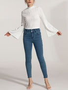 Mock Neck Flare Sleeve Blouse Trendsi