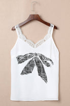 Lace Detail Bow Graphic V-Neck Tank Trendsi