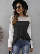 Color Block Round Neck Dropped Shoulder Sweater Trendsi