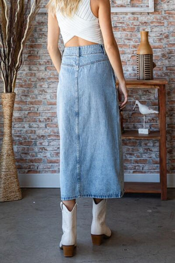 Veveret Slit Mid Rise Waist Denim Skirt Trendsi