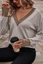 V-Neck Dropped Shoulder Blouse Trendsi