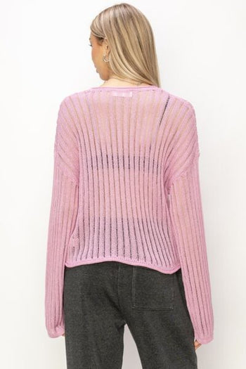 HYFVE Openwork Ribbed Long Sleeve Knit Top Trendsi