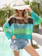 Color Block Openwork Boat Neck Cover Up Trendsi