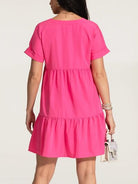 V-Neck Short Sleeve Ruffle Hem Dress Trendsi