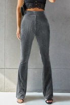 Ribbed High Waist Flare Pants Trendsi