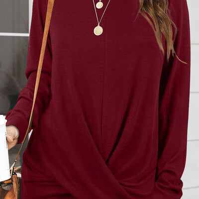 Ruched Round Neck Long Slleeve T-Shirt Trendsi