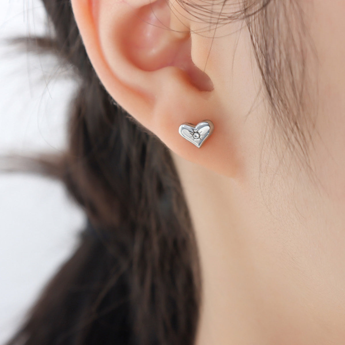 Titanium Steel Zircon Heart Stud Earrings Trendsi