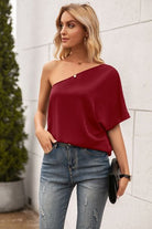 Single Shoulder Half Sleeve T-Shirt Trendsi