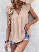 Ruffled V-Neck Cap Sleeve Blouse Trendsi