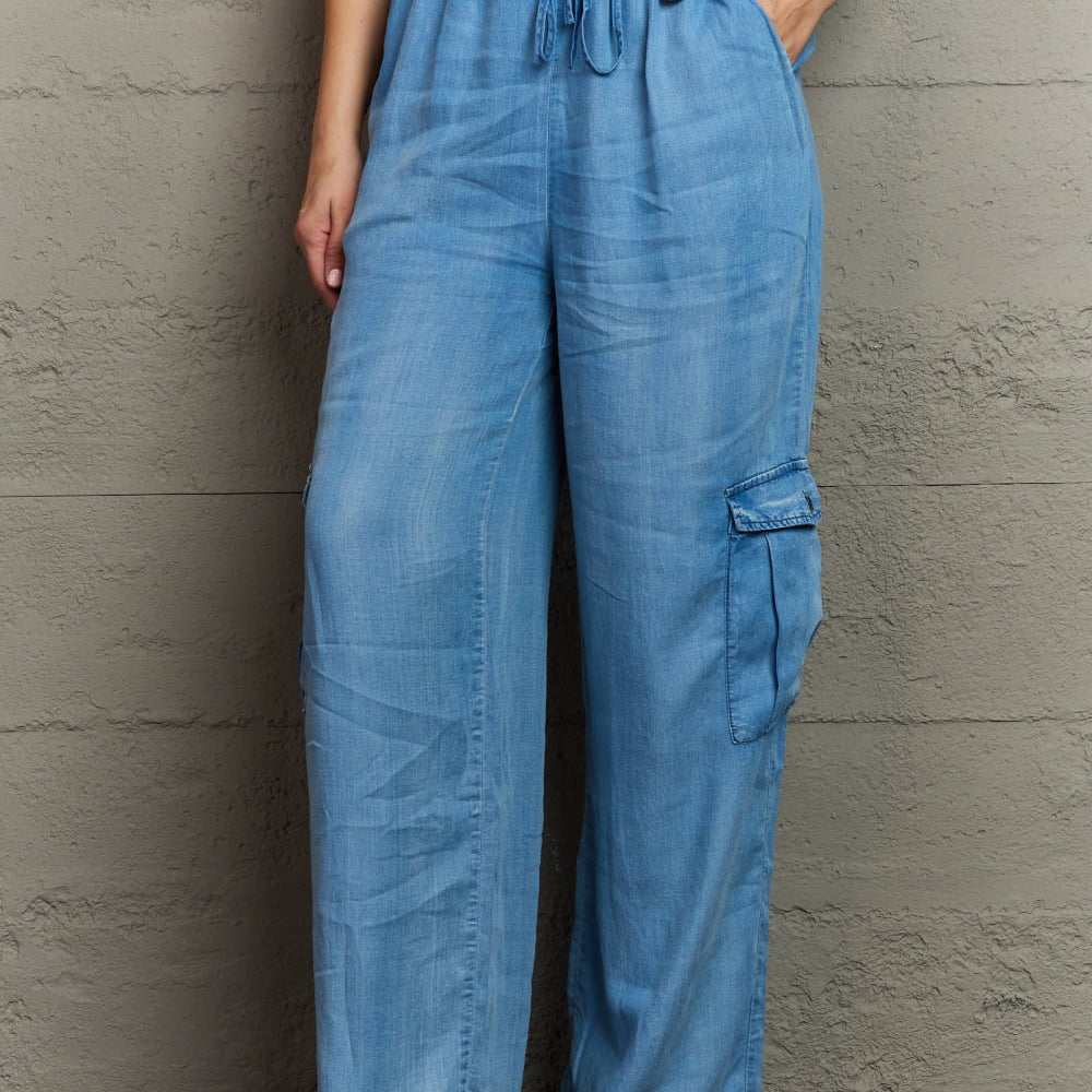 GeeGee Out Of Site Full Size Denim Cargo Pants Trendsi