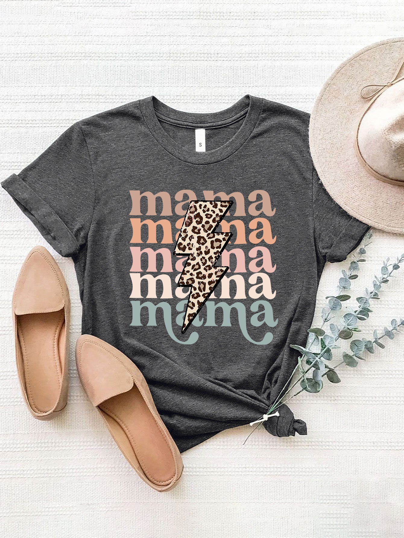 MAMA Round Neck Short Sleeve T-Shirt Trendsi