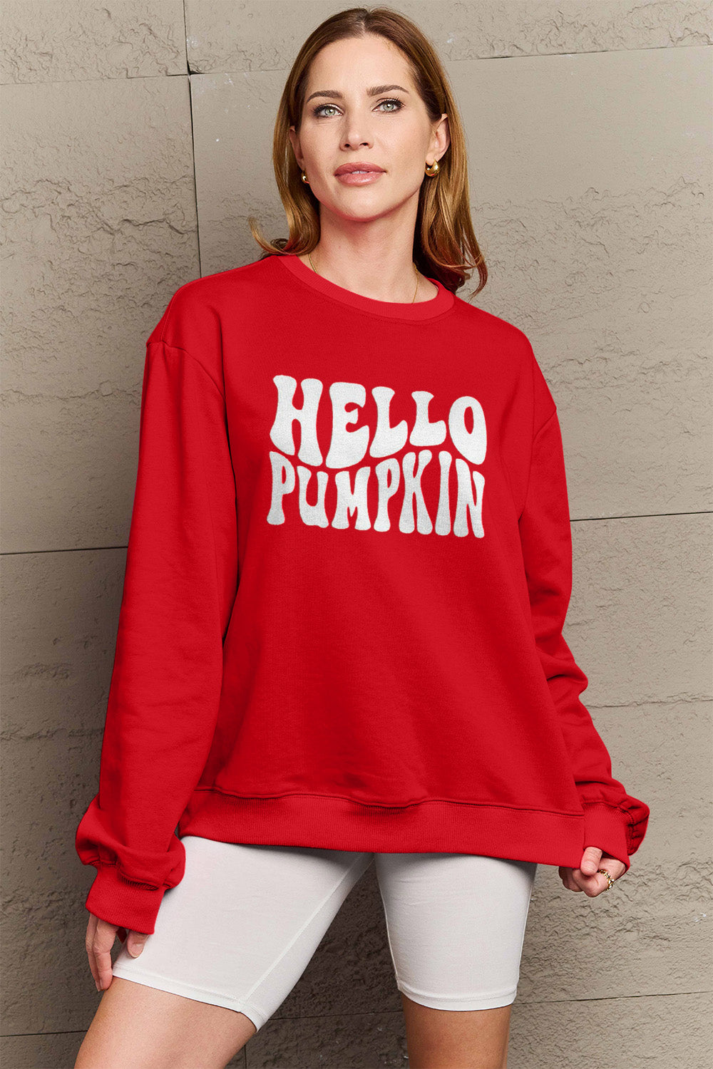 Simply Love Full Size HELLO PUMPKIN Graphic Sweatshirt Trendsi