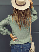 Eyelet V-Neck Long Sleeve Blouse Trendsi