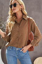 Swiss Dot Button Up Long Sleeve Shirt Trendsi