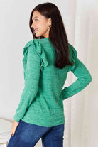 Double Take Ruffle Shoulder Long Sleeve T-Shirt Double Take