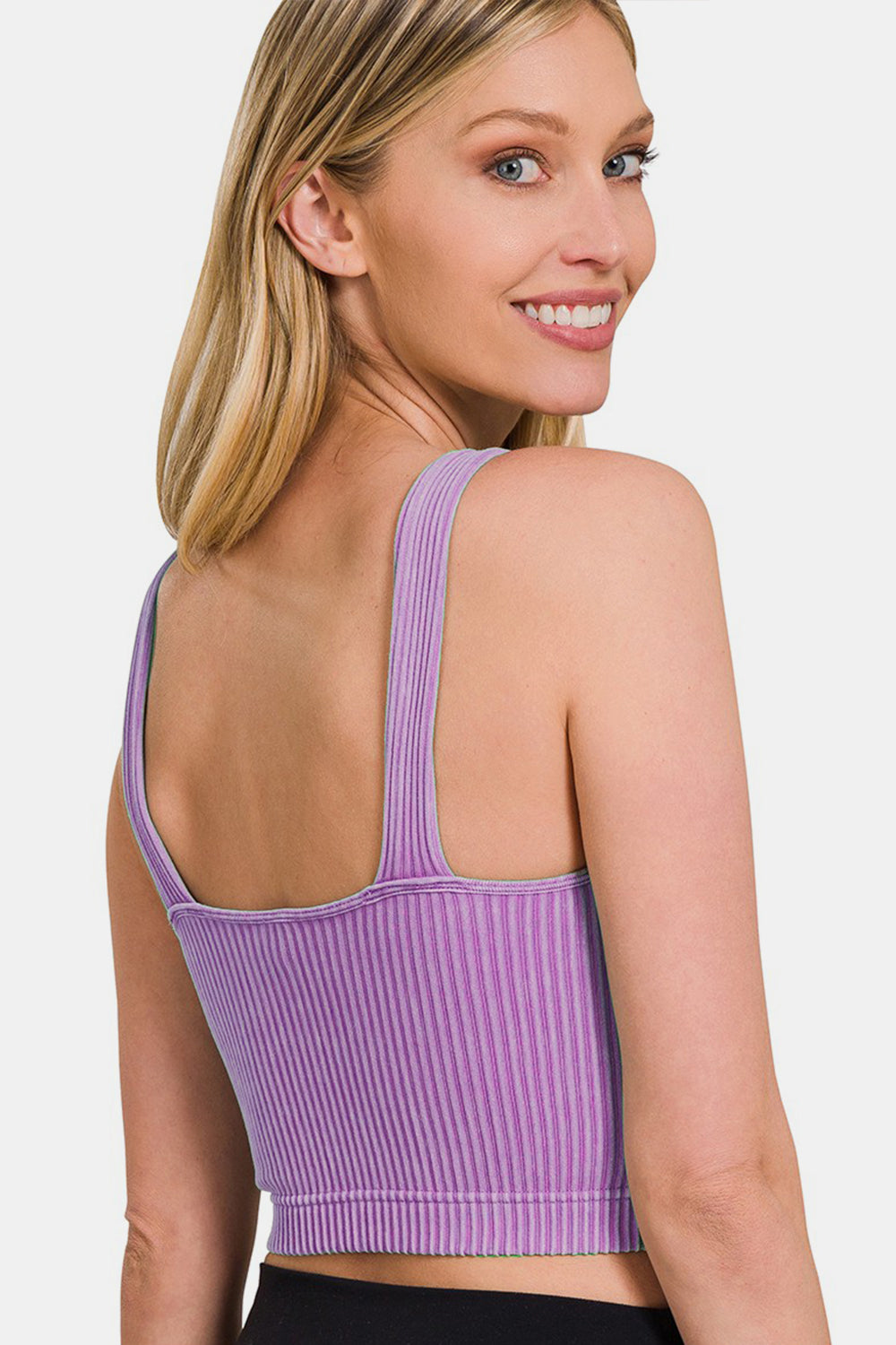 Zenana Washed Ribbed Cropped Bra Padded Tank Trendsi