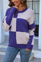 Color Block Round Neck Dropped Shoulder Sweater Trendsi