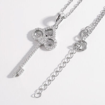 925 Sterling Silver Inlaid Zircon Key Shape Necklace Trendsi