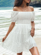 Smocked Eyelet Off-Shoulder Mini Dress Trendsi