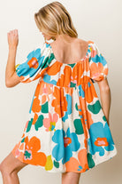 BiBi Floral Puff Sleeve Mini Dress Trendsi