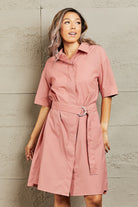 Petal Dew Half Sleeve Collared Dress with Pockets Trendsi