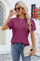 Round Neck Petal Sleeve T-Shirt Trendsi