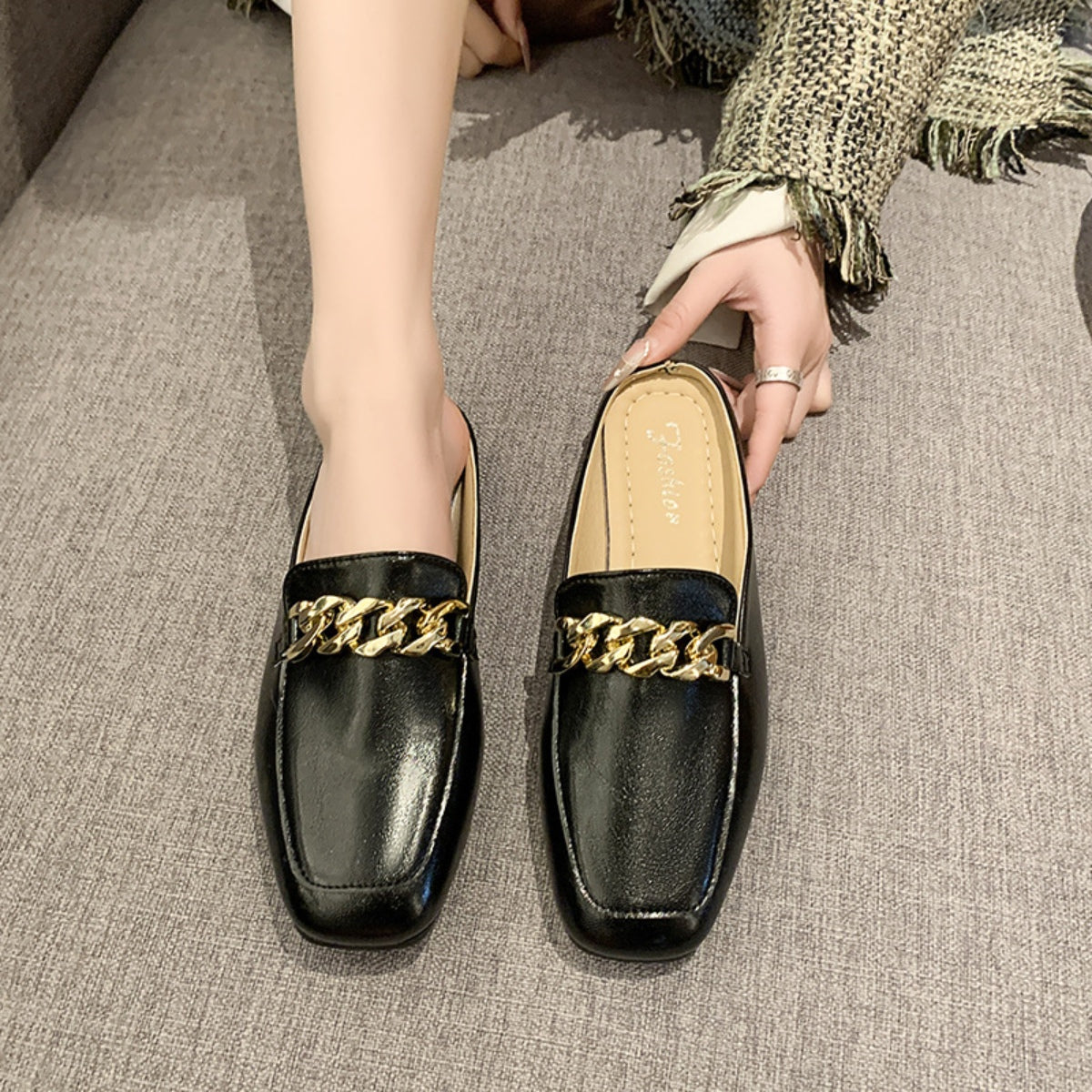 PU Leather Square Toe Flat Loafers Trendsi