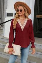 V-Neck Flounce Sleeve Blouse Trendsi