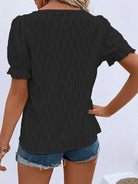 Ruffled Notched Short Sleeve T-Shirt Trendsi