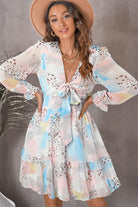 Printed Flounce Sleeve Mini Dress Trendsi