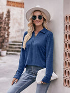 Decorative Button Johnny Collar Long Sleeve Blouse Trendsi