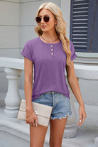 Round Neck Rolled Short Sleeve T-Shirt Trendsi