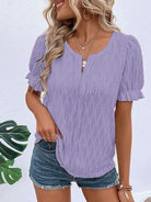 Ruffled Notched Short Sleeve T-Shirt Trendsi