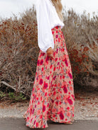 Printed Elastic Waist Pleated Maxi Skirt Trendsi