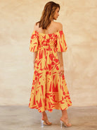 Printed Off-Shoulder Balloon Sleeve Dress Trendsi