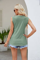 Contrast Eyelet V-Neck Tank Trendsi