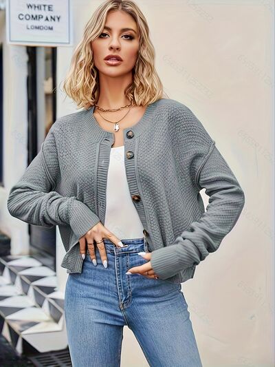 Button Up Dropped Shoulder Cardigan Trendsi