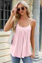 Eyelet Scoop Neck Ruched Cami Trendsi