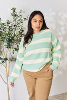 Sew In Love Full Size Contrast Striped Round Neck Sweater Trendsi